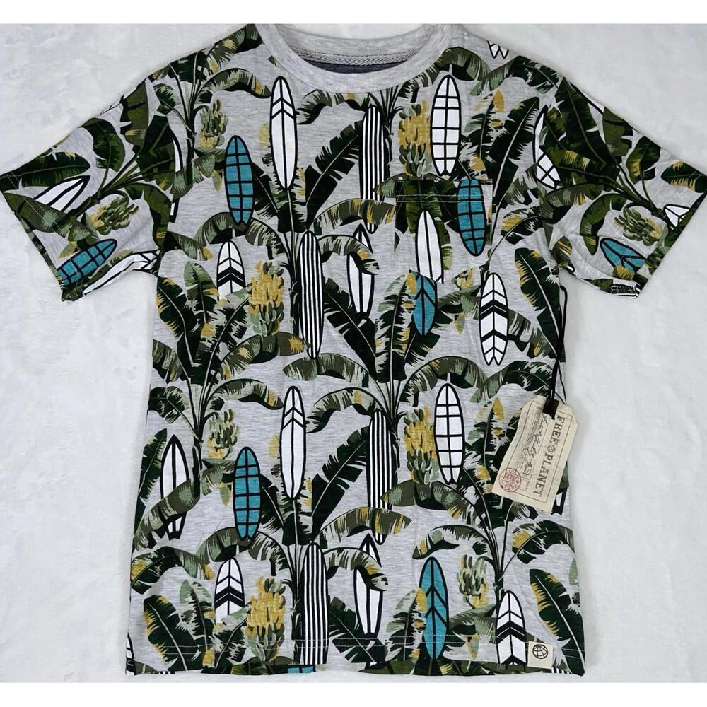 Free Planet Men's SS Surfboards And Palm Trees T Shirt Size Medium NWT Beach